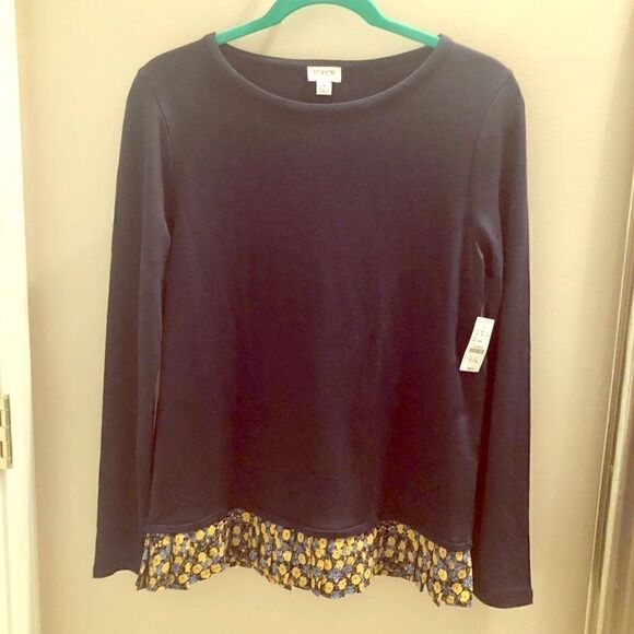 J. Crew navy blue sweater w floral hem. Small - Picture 1 of 3
